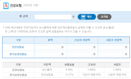 건강보험요율표 4대보험 요율 표